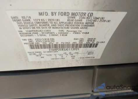 2018 Ford Taurus Sel из США, поврежденный, VIN 1FAHP2E85JG113921